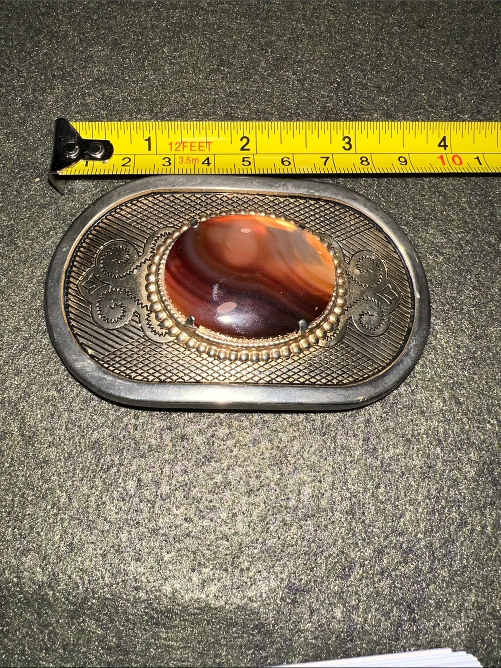 Vintage Oval Agate Belt Buckle - Brown & Cream Agate Center